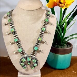 Native American, Sonoran Gold Squash Blossom Necklace 26”